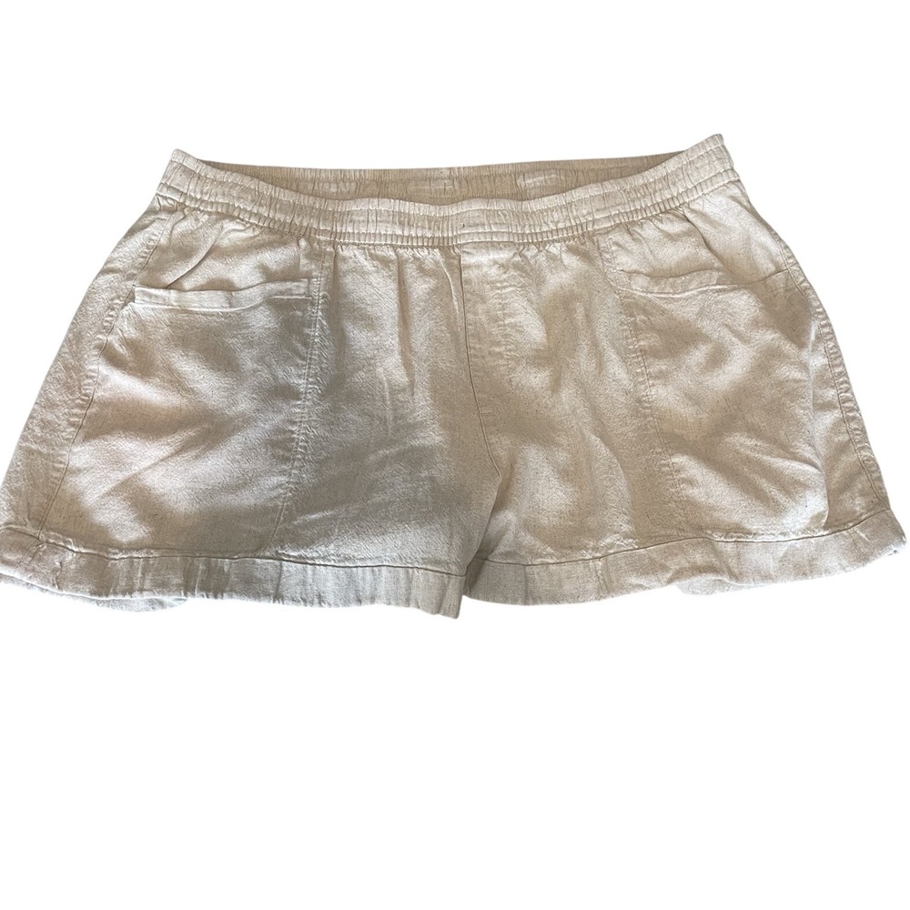Old Navy Tan‎ Linen Blend Shorts Size 2X Women's Drawstrings Casual Comfy Summer
